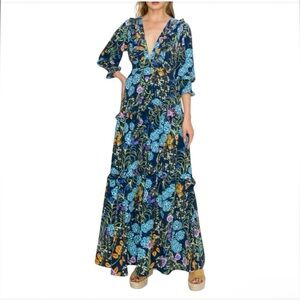 MELLODAY Floral Maxi Skirt - Navy and Multicolor